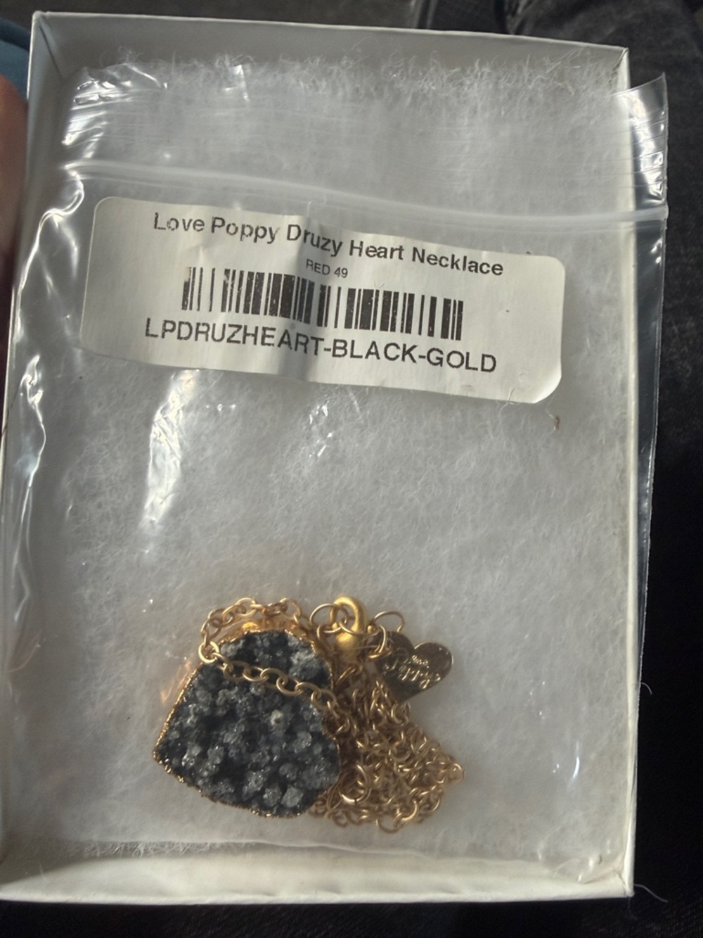 Love Poppy Druzy Heart Necklace — Black and Gold